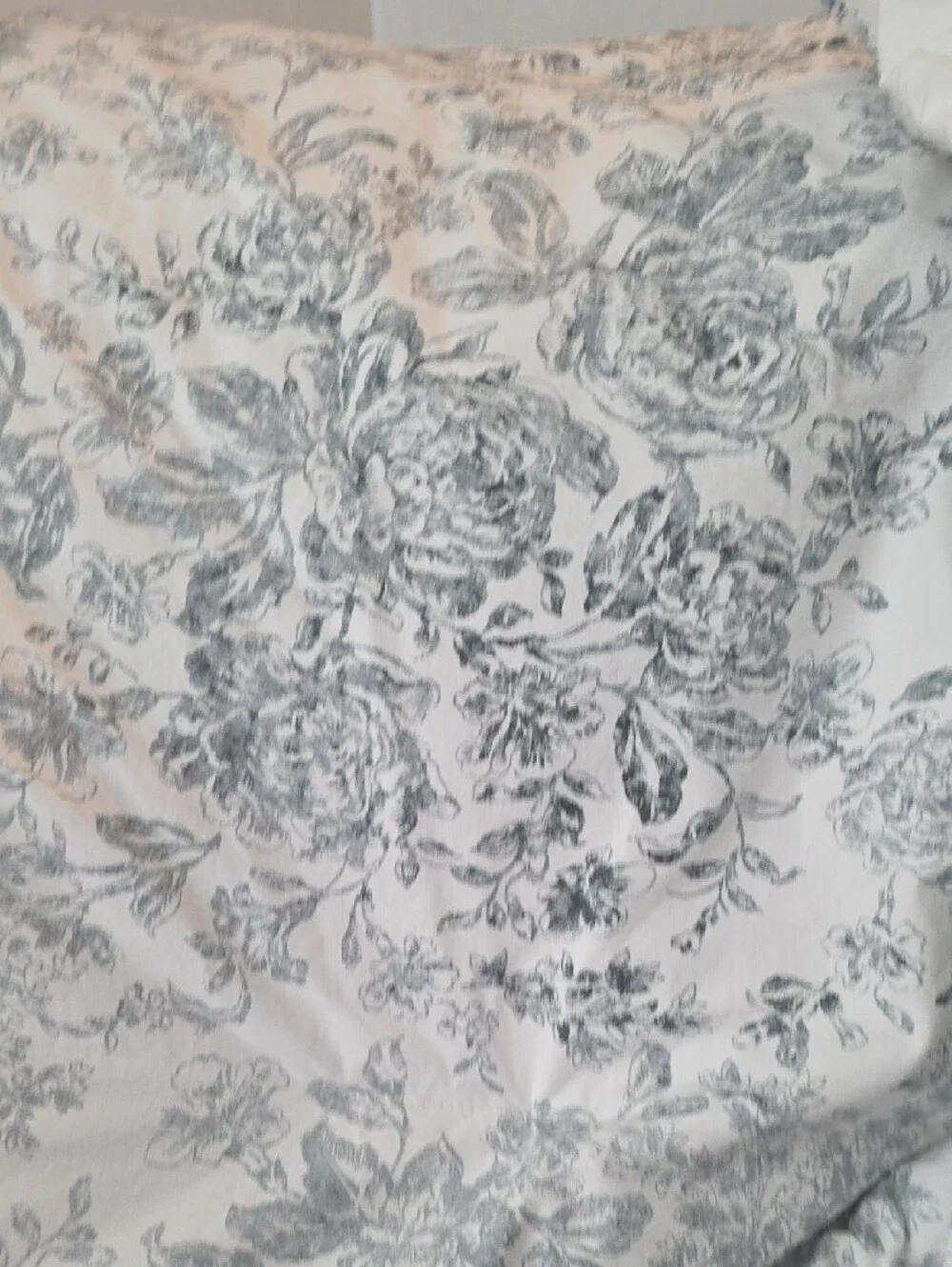 Tahari Cotton Botanical Floral White Blue Block Print Full/Queen Comforter Set